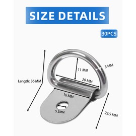 HSIXHAF Pack of 30 D Construction Ring Lashing Eyelets Stainless Steel Nickel-Plated with Load 100 kg for Trailers Trucks Mechanical Camping Boots D Ring Hook 5.5 mm Cover
