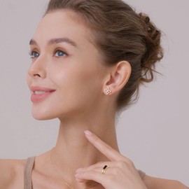 MINDDHA 14K White/Yellow Gold Plated 925 Sterling Silver Post Stud Earrings for Women | Cartilage Helix Piercing | Cubic Zirconia Clover Earrings | 12.5mm x 12.5mm