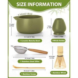 Juego de batidor matcha de 18 onzas, juego de 5 unidades, incluye tazón matcha con boquilla, batidor de bambú con soporte de cerámica, cuchara de matcha y tamiz, kit de matcha para ceremonia, regalo