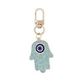 Jasimkiss Evil Eye Keychain Hamsa Hand keychain Protection Charm for Men Women Car Key Ring Bag Purse Accessories (Gold Lake blue)