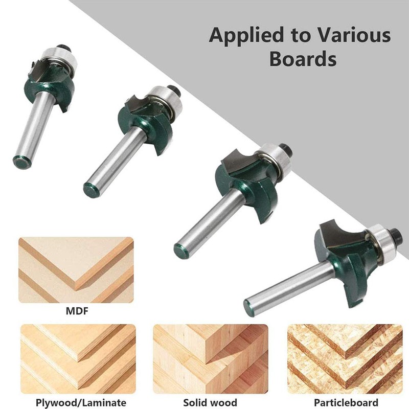 Gasea 4pcs 1/4" Shank Round Over Edging Router Bit Set,