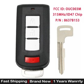 Unbranded 3 Button Smart Car Key Fits 2013-2020 Mitsubishi Mirage PN: 8637B153  OUC003M