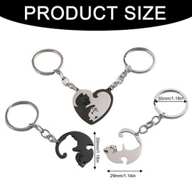 Pack of 2 Key Chains, Partner Keyring, Couples Keyring, Stainless Steel Puzzle Cat Keychain, Couple Gifts, Cute Keyring, Gift for Cat Lovers, black, silver