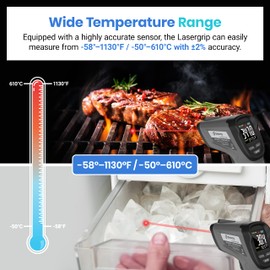Etekcity Temperature Gun Infrared Thermometer -58°F 1130°F, Digital Laser Heat Gun with Adjustable Emissivity & Max Measure for Pizza Ovens, Griddles, Meat, Refrigerators, Engine, HVAC, Kitchen & Pool
