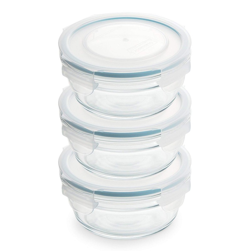 GLASSLOCK Snaplock Lid Tempered Storage Round Container Airtight 3 Container