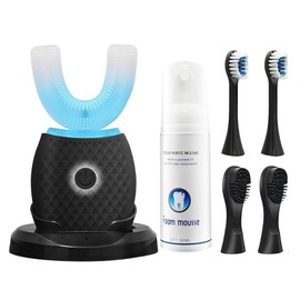 U-Shaped Electric Toothbrush for Adults – 360° Automatic Teeth Cleaning with Soft Silicone Brush Head, Foam Mousse Toothpaste Included, USB Rechargeable Oral Care Kit (Black)