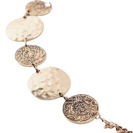 VueLux Women's Fashion Waist Belt Metal Chain Belt Adjustable Waist Chain Stamped Chain Belt for Jeans Dresses, golden, 105