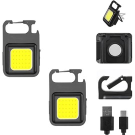 2 piezas Mini Antorcha LED COB, Linterna LED Recargable IPX4 Impermeable Mini llavero Luz Pequeña luz portátil con soporte e magnético para acampar,  