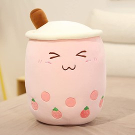 NatureMan Boba tea plush toys, pearl milk tea, bubble plush pillow, cute bubble tea cup-shaped pillow with straw, home soft pillow, children’s gift (Medium, Pink)