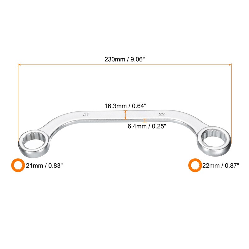 HARFINGTON Half Moon Double Box Wrench Metric 21mm x 22mm