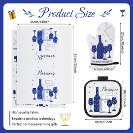 HunnmingRe 6 Pcs Passover Hostess Gift Set Passover Dish Hand Towels Pot Holders and Oven Mitts Jewish Holiday Party Decor Pesach Kitchen Accessories for Women Men Cooking Baking