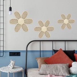 LINCAN 3Pcs Boho Daisy Wall Decor, Natural Rattan Flower Wooden Wall Decor, Daisy Wall Hanging Art Wall Signs Nursery Wall Decor Flower Hanging Decor Home Office Nursery Bedroom Farmhouse Bathroom