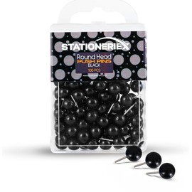 100 Count Map Tacks 1/3 inch, Push Pins for Bulletin Board - Thumb Tacks for Cork Board Travel Map Calendar Photo Craft Projects - Plastic Round Head Straight Steel Pin (Black)