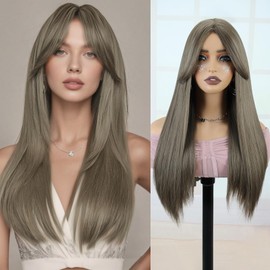 QUEENTAS Long Straight Brown Wigs for Women Synthetic Hair Heat Resistant Wig for Daily Party Cosplay Use (Brown)