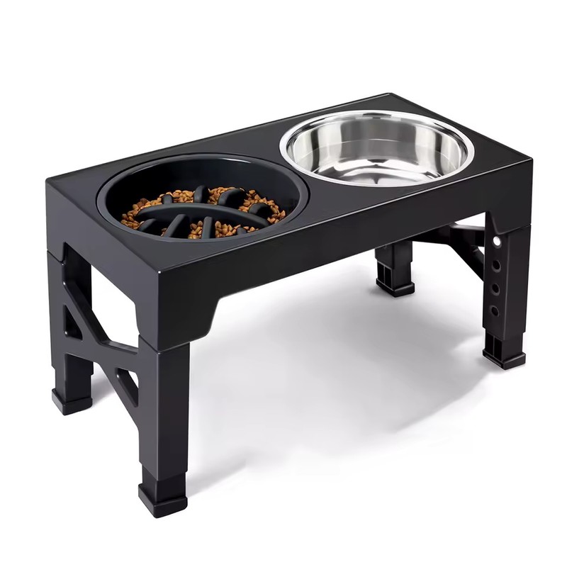 Adjustable Elevated Dog Feeder with Slow Feeder Bowl and Stainless