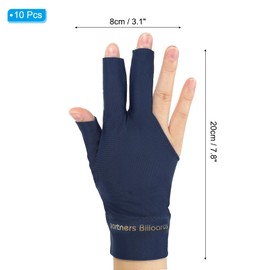 PATIKIL 10pcs 3 Finger Pool Glove Right Hand, Billiard Gloves Pool Cue Accessories for Shooter Carom Pool Snooker Cue Sport, Blue