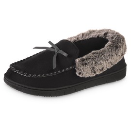 isotoner Women's Recycled Microsuede Rae Moccasin Slip on Slipper, Black, 7.5-8