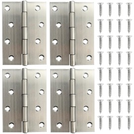 Roellgs 4 Piece Hinge Set 100mm × 70mm, Stainless Steel Hinges for 4 Inch Doors, Hinges for Interior and Exterior Doors, Hinges for Wooden Doors, Ball Bearing Door Hinges