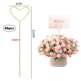 Gkhlg 40 Pcs Gold Place Card Holder Card Holder Picks for Wedding Decor Funeral Flower Cards Party Decor Metal Floral Place Home Office and More