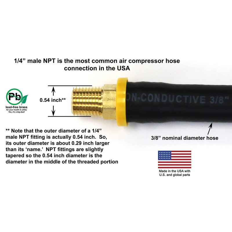 Short Air Compressor Hose: 1/4" Male NPT To 1/4" Male