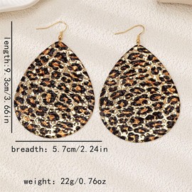 Vintage Leopard Print Teardrop Dangle Drop Earrings for Women Gold Plated Retro Exaggerate Textured Geometry Long Dangling Statement Hook Lightweight Hyopallergenic Fashion Jewelry