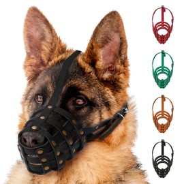 MUROM Leather Dog Muzzle German Shepherd Adjustable Breathable Doberman Dalmatian Setter Basket Medium Large Breeds Black Brown Red Green (Black, Medium)