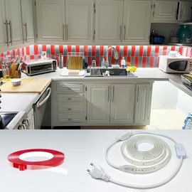 Q.Laomi LED Strip 2 m, Super Bright LED Strip 220 V 230 V Direct Connection, Waterproof IP65 LED Strip with Switch, 6000 K LED Light Strip for Kitchen, Bathroom, Workbench, LED Strip Cool White