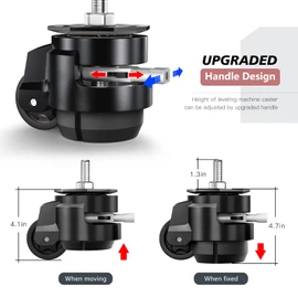 Leveling Casters Set of 4, Heavy Duty Workbench Stem Caster Wheels with T-Nuts, Adjustable Retractable Swivel Industrial Castors with Ratchet Handle, Load 4400 Lbs (Stem Size 1/2" and M12)