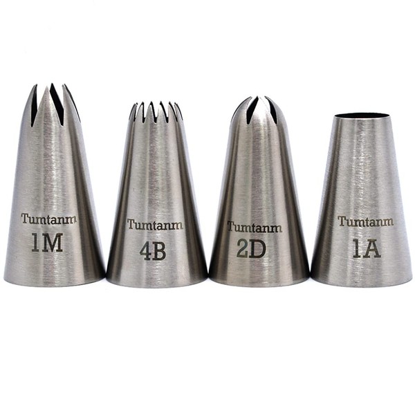 Tumtanm Professional Large Piping Nozzles, 4pcs Stainless Steel Seamless Icing