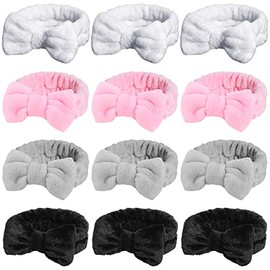 24 Diademas Faciales de Spa Diadema Suave de Maquillaje con Lazo Diadema de Toalla Elástica para Cuidado de Piel Banda de Pelo de Microfibra de Vellón Coralino para Lavar Cara Ducha Mujer, 4 Colores