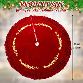 Sotiff 72 Inch Large Red Christmas Tree Skirt Velvet Fur Xmas Tree Skirt with Gold Embroidered and Quilted Cuff for Merry Christmas Party Rustic Vintage Winter Holiday Decorations