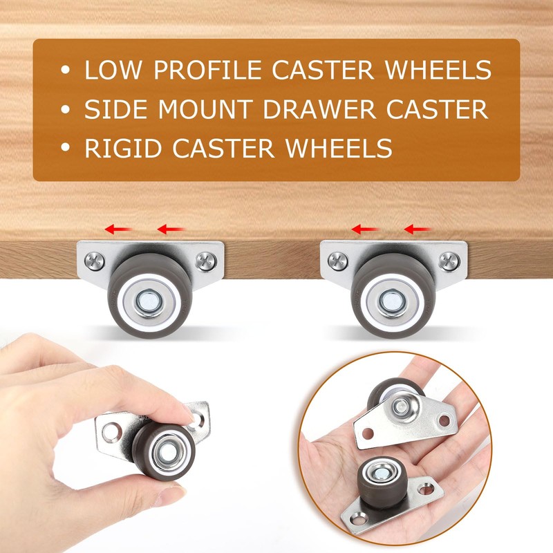 1-1/4 Inch 8Pcs Mini Low Profile Casters, Small Side Mount