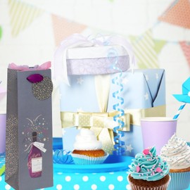 Glick Luxury Bottle Gift Bag, Congratulations or Graduation Bottle Bag, Time to Celebrate Design Gift Bag, 12.5X x 36 x 12cms, Grey & Purple