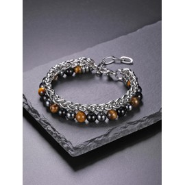 JSDDE Mens Crystal Bracelet Stainless Steel Bracelet with Natural Crystal Bead Bracelets Set for Men Gifts for Father Boyfriend