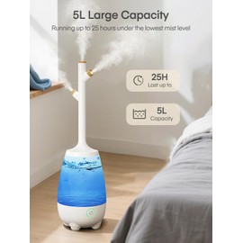 Humidifiers for Bedroom Large Room Home, 5L Quiet Cool Mist Top Fill Humidifier with Essential Oil Diffuser, Remote Control, Smart Humidistat, Sleep Mode, for Baby, Plants, Office, Nursery