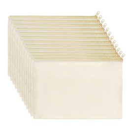 Makeup Bags, 12 KOOLMOX Canvas Pencil Pouch, Cotton Canvas Toiletry Pouch, Bulk Plain Cosmetic Bags for Women Pencil Case Vinyl Projects Crafts, 8x5'' Beige Bag with Beige Zippers