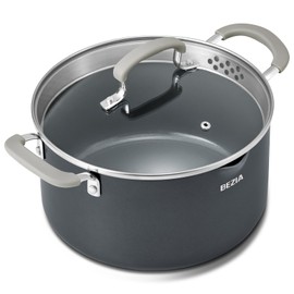 BEZIA 6 QT Cooking Pots with Lids, Soup Pot with Nonstick Ceramic Coating, Stay-Cool Handles, Nonstick Stock Pot with Lid, Dishwasher Safe, Induction Pot for Cooking, Pasta Pot with Strainer Lid