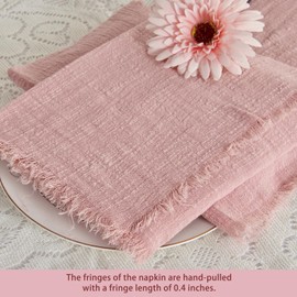 BALCONY & FALCON Cloth Napkins 100% Cotton with Fringed Handmade Square Rustic Style Washable Napkins 6 Pack Pink 50 x 50 cm for Easter Thanksgiving Christmas Weddings Parties Banquets