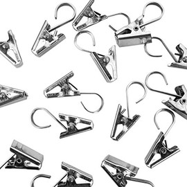Super Z Outlet Heavy Duty Satin Nickel Curtain Clips w/Hook for Photos, Showers, Bedroom, Living Room, Home Decoration, Arts & Crafts, 1.5" x 0.5" inch (20 Hooks)