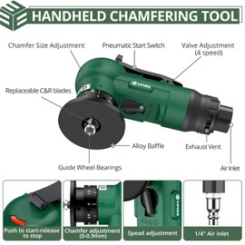 EYPINS Mini Air Chamfer Tool, 30000RPM 4 Speeds Pneumatic Chamfering Tool for Metal Wood Steel Plastic, 45 Degree Air Deburring Develing Machine with 1/4'' Air Inlet, Green