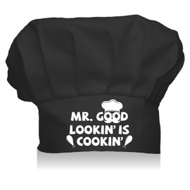 CREATCABIN Black Chef Hat Adults Adjustable Baker Hat Kitchen Catering Wear Cooking Custom Cotton Cap for Women Men Grilling Baking BBQ Chef Gift Father's Day 11.8x9 Inch-MR.GOOD LOOKIN IS COOKIN