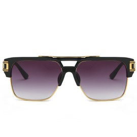 Allt Square Aviator Large Fashion Sunglasses For Men Women Goggle Alloy Frame Glasses, Black Gold/Clear, Large