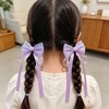 【2 個セット】子供用 蝶々リボン ヘアゴム パープル 可愛い サテンリボン キッズ ヘアアクセサリー 滑り止め