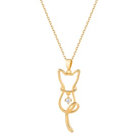 S.Leaf Sterling Silver Cat Necklace for Women Gold Dainty Choker Tennis Gold Plated Charm Pendant Necklaces Best Friend Birthday Gifts for Women Trendy Sister Mom Wife Womens Her Friend Party