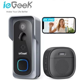 ieGeek 2K Wireless Video Doorbell Camera WiFi Smart Home Chime Bell 2 Way Audio