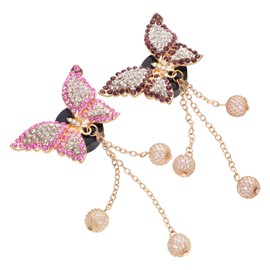 Healifty 2pcs Bling Butterfly Air Vent Clips Crystal Pandent Car Perfume Clip Car Diffuser Cute Car Interior Decoration Car Accessories for Women (Pink, Purple)