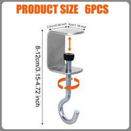 XIHIRCD 6pcs Desk Bag Hooks, Portable Purse Hook for Table Adjustable Handbag Hanger for Desk Heavy Duty Clamp-on Desktop Table Hooks for Hanging Bags, Backpack, Headphone Storage