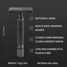 BAILI Butterfly Double Edge Safety Razor Reusable Manual Rust-proof Stainless DE Wet Shaving for Men Women with Mirrored Travel Case BD175C
