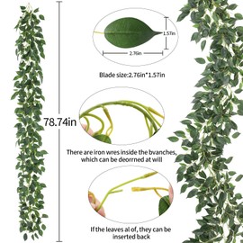 dallisten 2 Strands Artificial Ficus Vines 79'' Fake Ivy Garland Greenery with Silk Green Leaves Faux Hanging Plants for Bedroom Home Wall Wedding Arch Party Room Decor