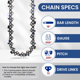 TM TWOMEM 3 Pack 18 Inch Chainsaw Chain 72 Drive Links .325" Pitch .050" Gauge Fit Husqvarna 440 440E 445 41 350 435 450 545 550 XP, Replacement H30 and Oregon H72 M72